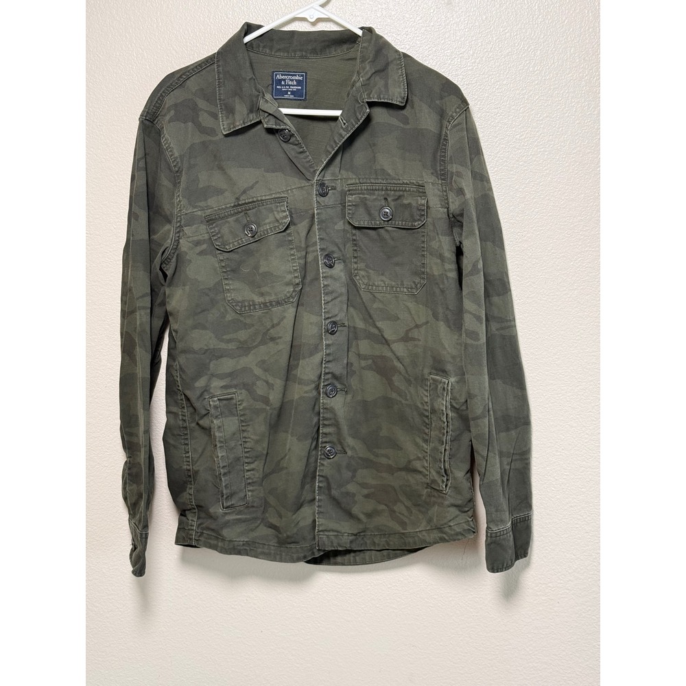 Abercrombie & Fitch Mens Camo Military Shirt Jacket Green Camouflage Medium